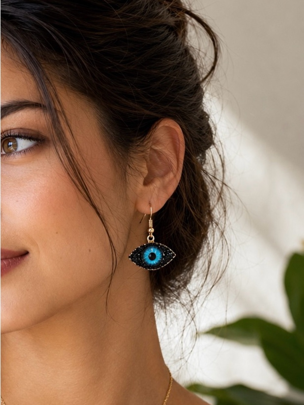 Black Stone Evil Eye Pendant Drop Earrings